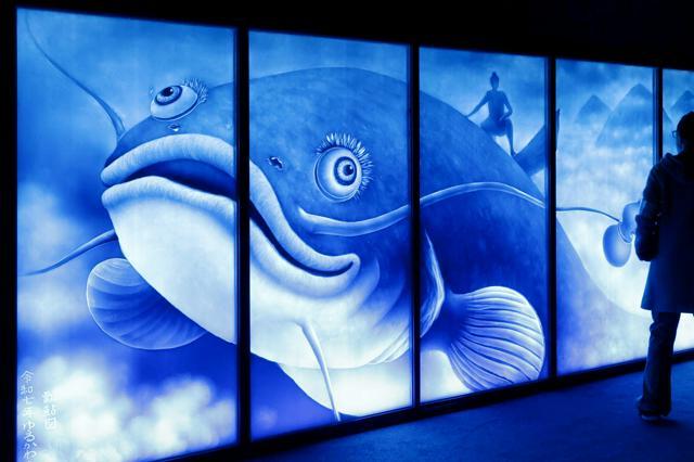 妙心寺退蔵院の夜間拝観で展示されているゆるかわふう氏の新作「瓢鮎図」