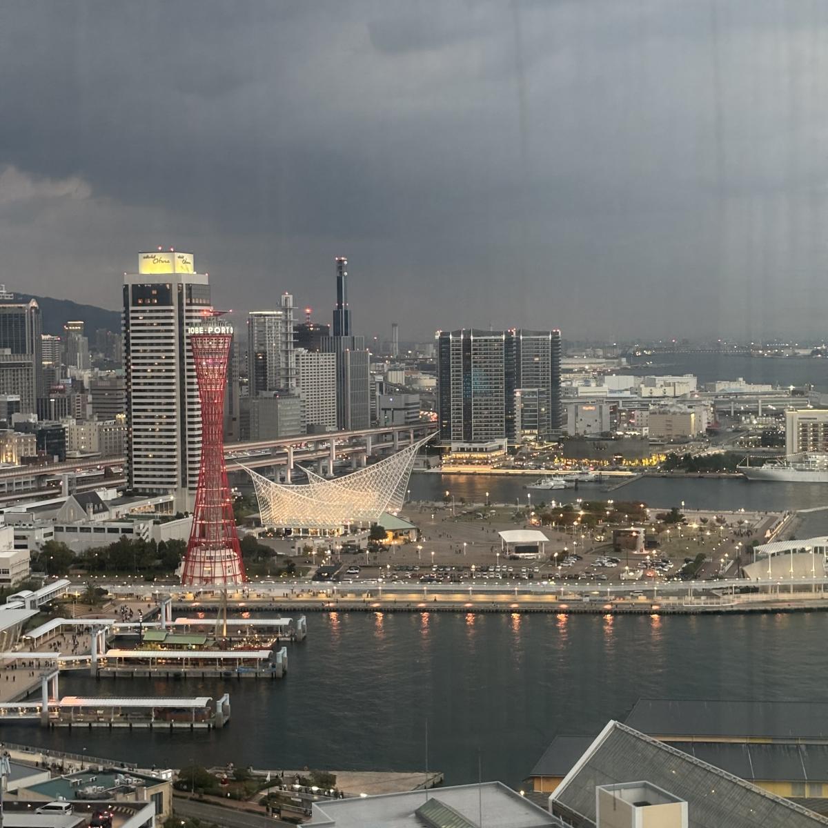 現在の神戸市の景色。ポートタワーなどが見えます。