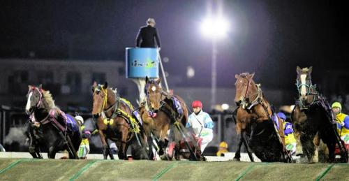 高さ1.6メートルの坂になっている第2障害を越えようとするばん馬